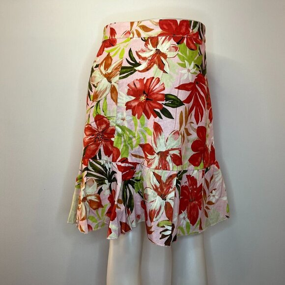 MARINA LUNA Women's Pink Floral Wrap Linen Ruffled Skirt - Size Large - NWT - Picture 3 of 4